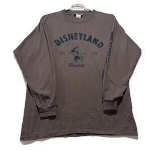 VTG 90's Disneyland Mickey Mouse Baseball Est. 1955 Print Long Sleeve Grey Shirt